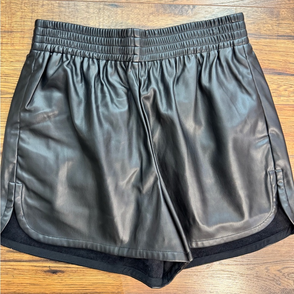 Black Faux Leather Shorts with Pockets